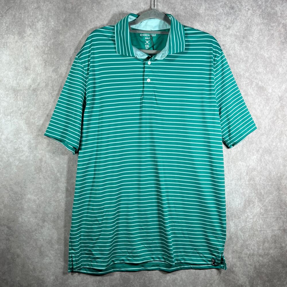 Kenneth Cole‎ Golf Polo Shirt Mens XXL Green Striped Outdoor Short Sleeve Casual